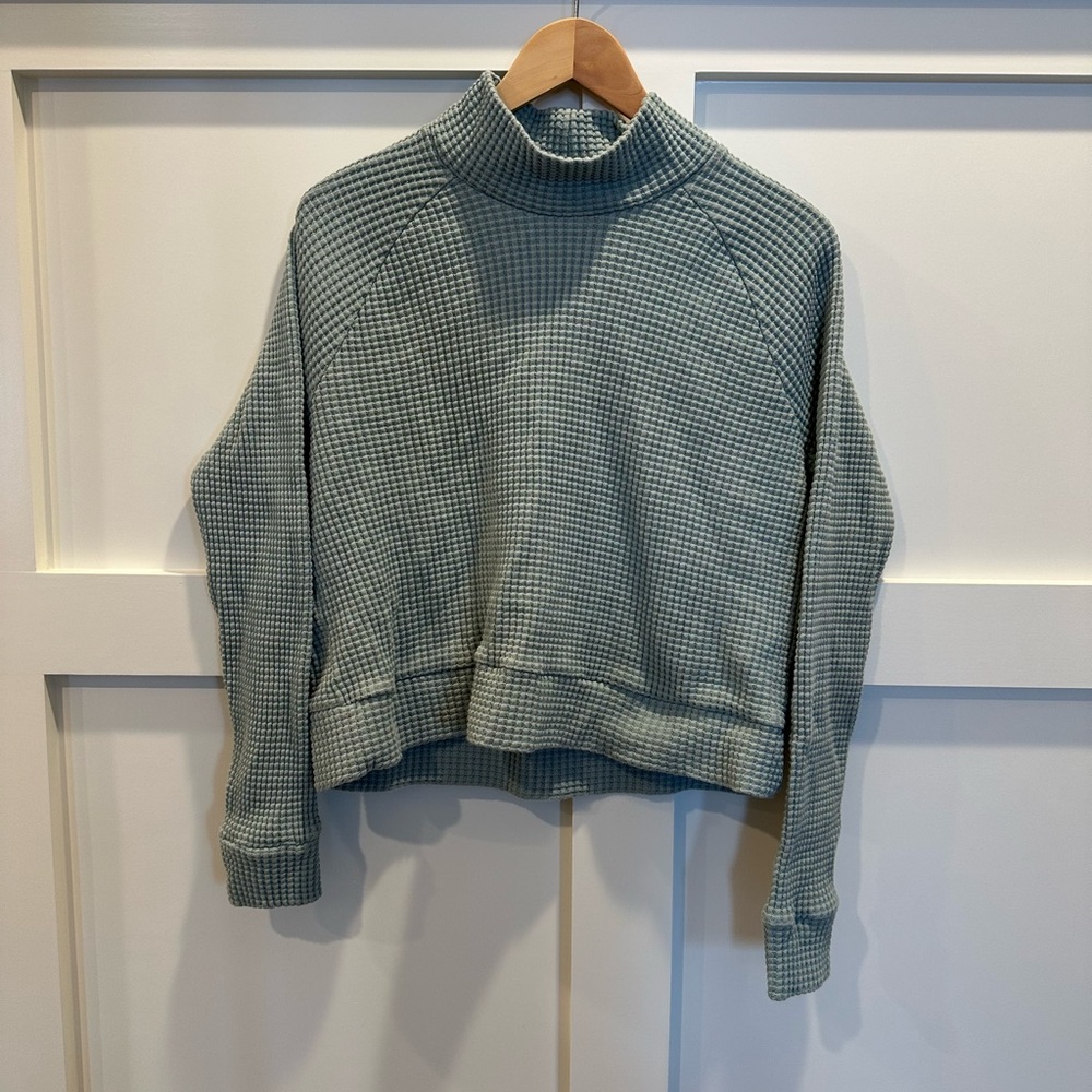 North Face Cotton Waffle Pullover Cropped Mock Neck Sweater